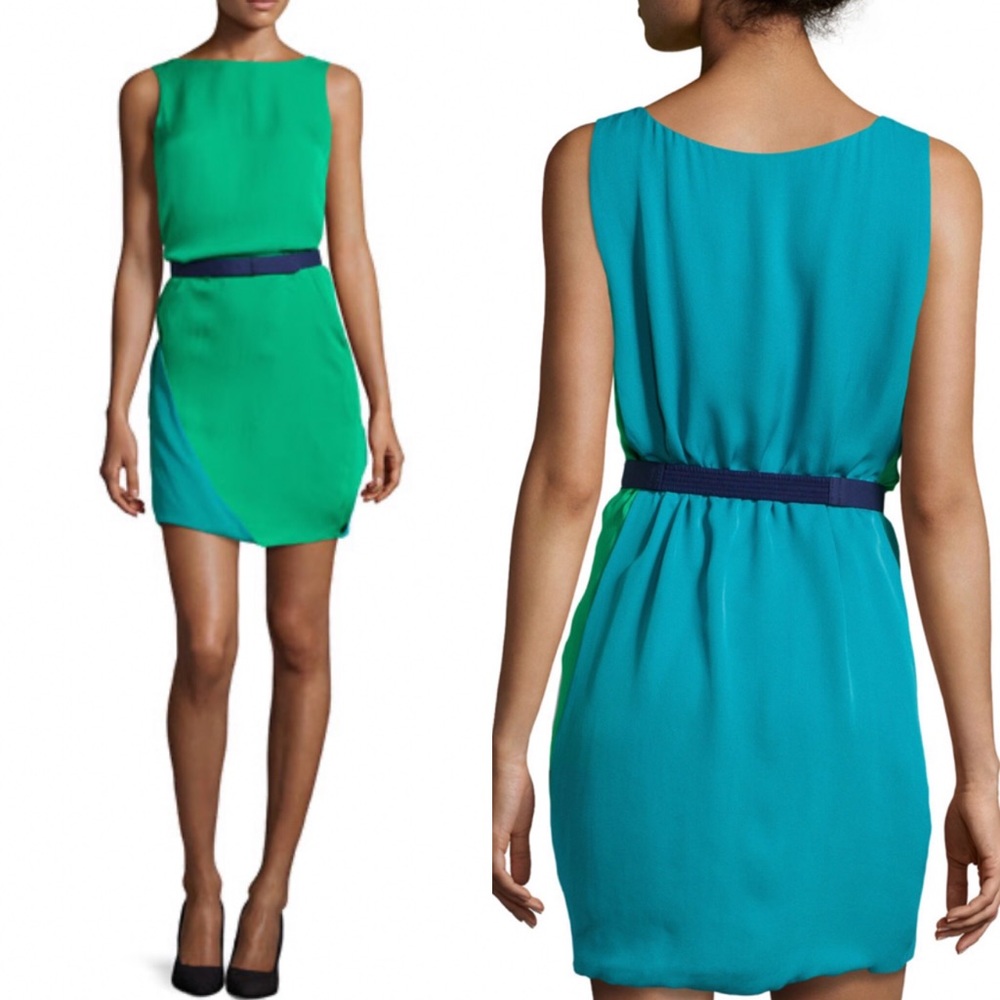 NEW! HALSTON HERITAGE Silk Cape Bi-Colored Dress